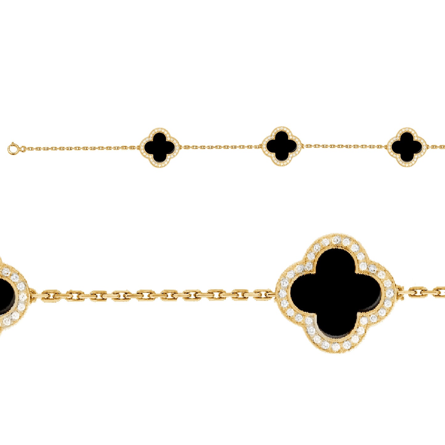 Sterling Silver Clover Black Bracelet