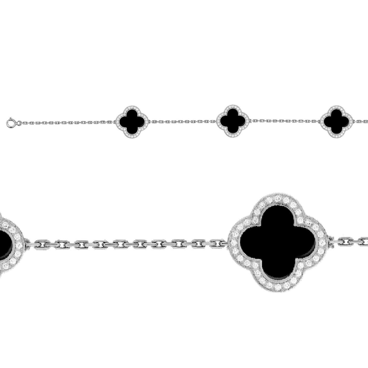 Sterling Silver Clover Black Bracelet